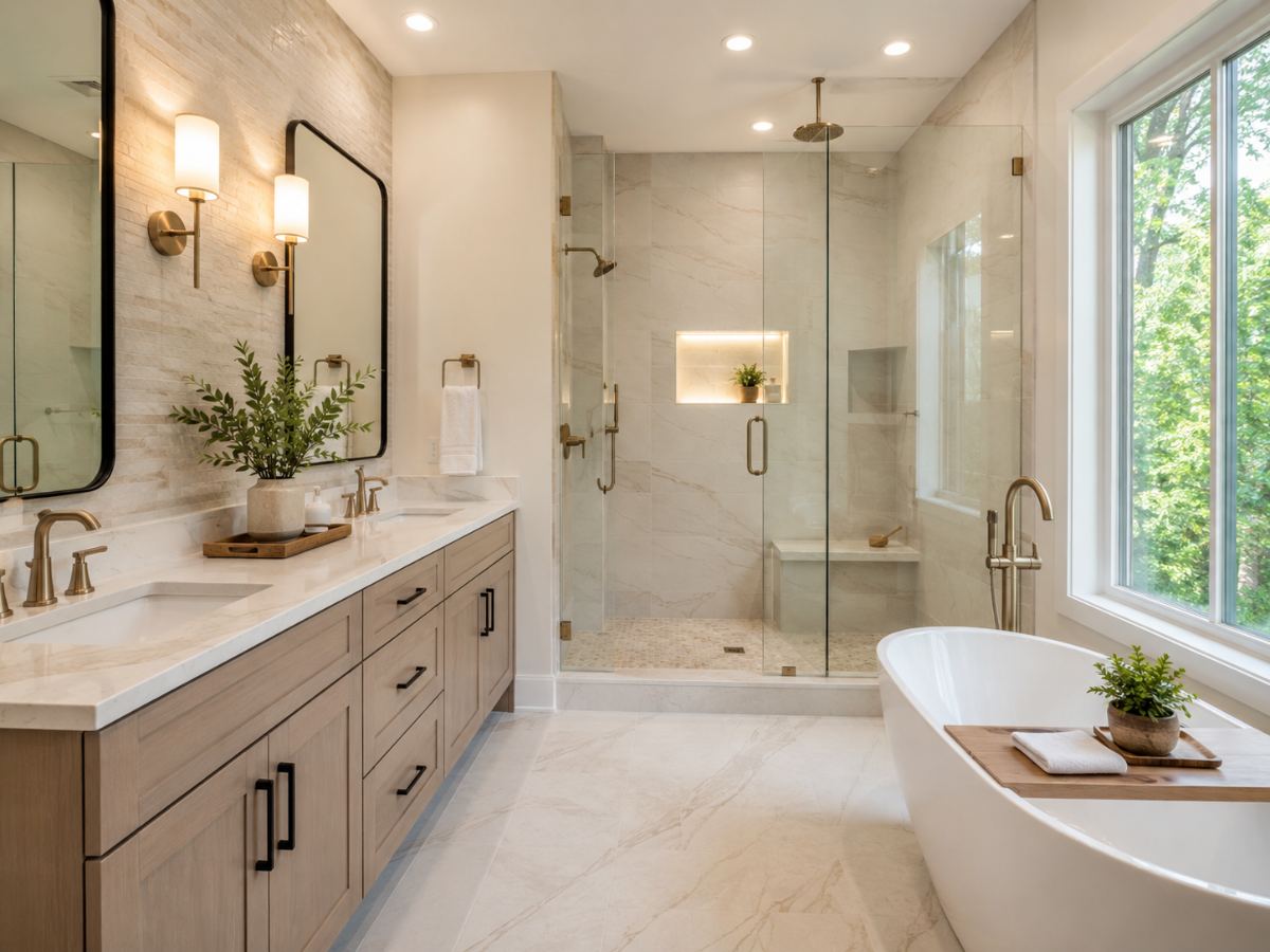 Bathroom remodel combining tile, cabinets, and painting by Ace Home Solutions